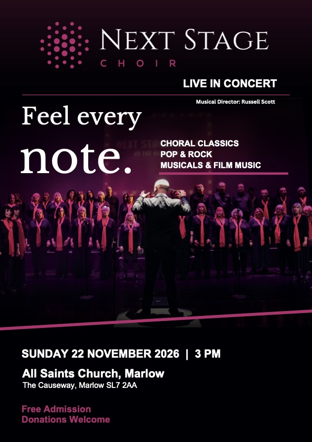 Feel every note — All Saints Church, Marlow, 22 November 2026 at 3pm. Free admission; donations welcome.
